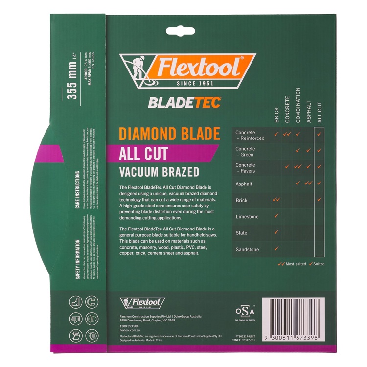 Flextool Diamond Blade All Cut 355 Back