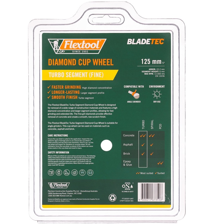 Flextool Diamond Cup Turbo Segment Fine 125 Back00187