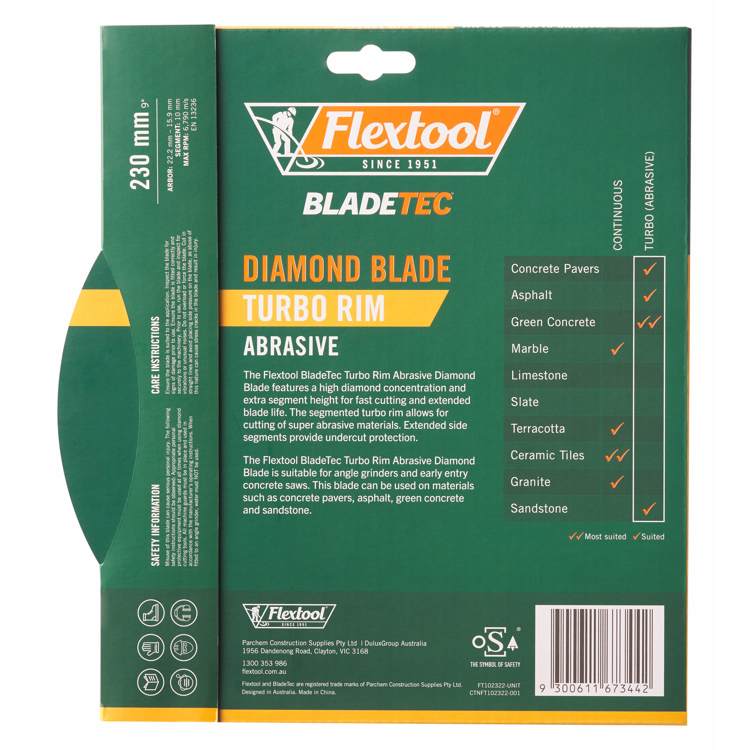 Dimond Blade Turbo Rim Abrasive 230Mm Back NEW