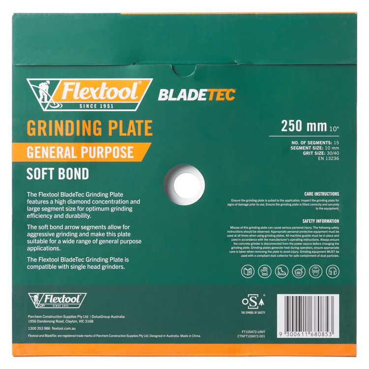 Grinding Plate General Purpose Soft Bond 250Mm Back NEW